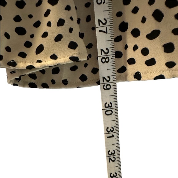 Flowy Dalmatian-Print Top with Ruffle Mock-Neck and Sleeves, Cream & Black - Picture 7 of 8